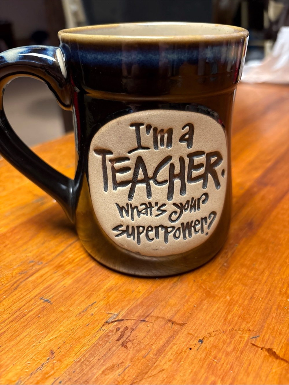Burton Brown and Cream "I'm a Teacher" Ceramic Coffee Mug